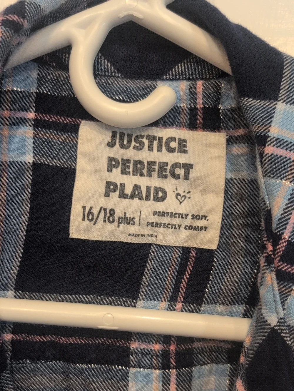 Justice Dark And Light Blue Plaid Button-Up Shirt